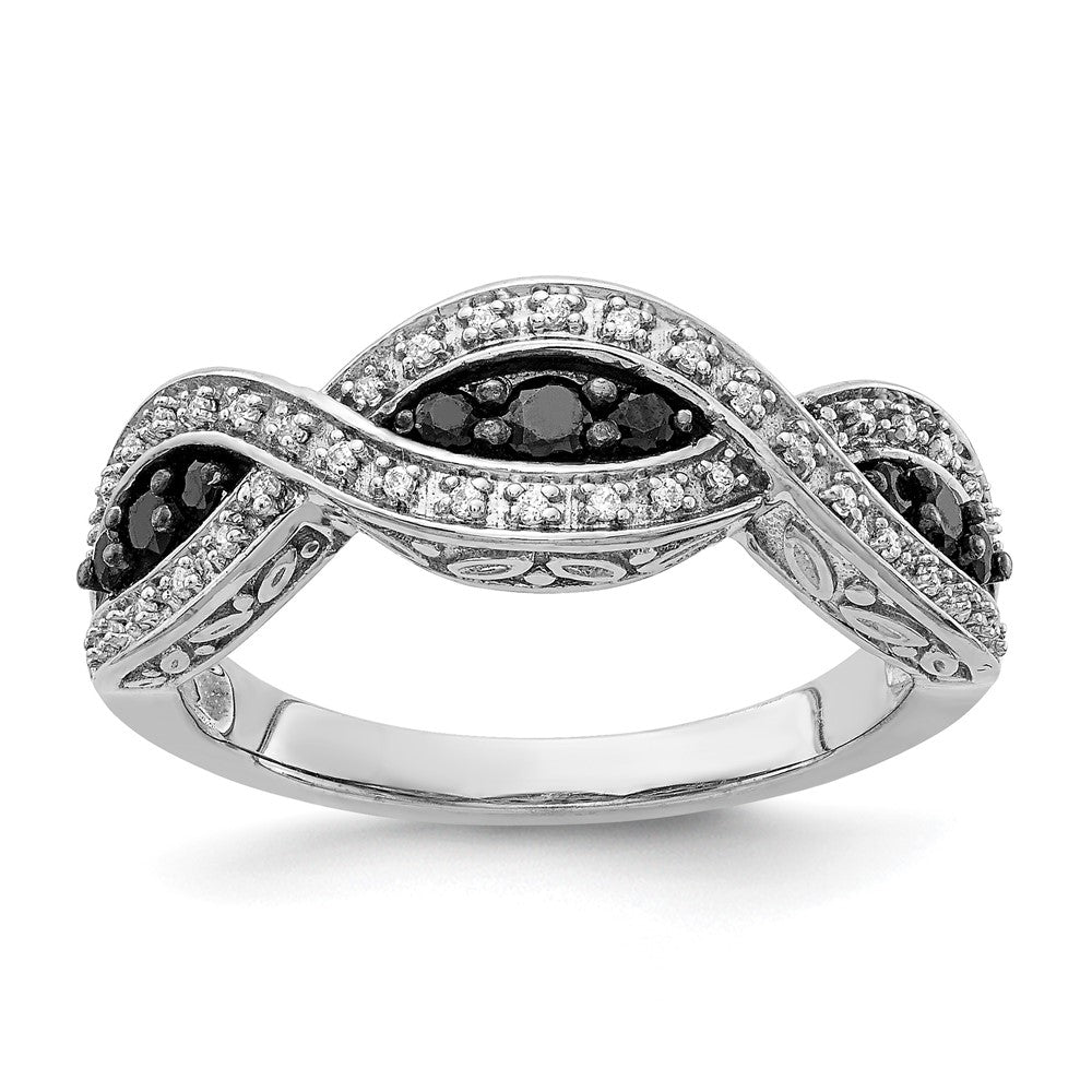 14k White Gold 3/8 carat White and Black Diamond Twist Ring, 0.387 ct, Size 7