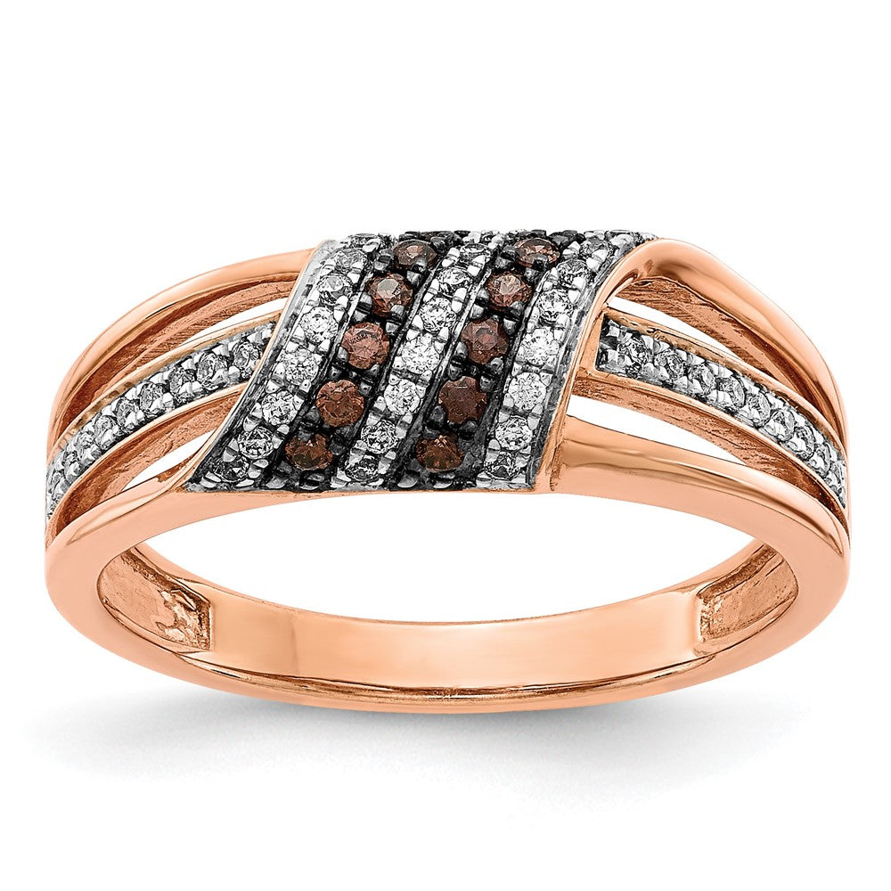 14k Rose Gold 1/3 carat White and Champagne Diamond Ring, 0.3 ct, Size 7