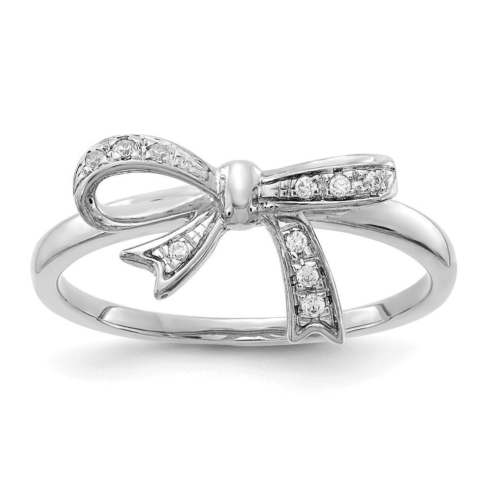 14k White Gold 1/20 carat Diamond Bow Ring, 0.05 ct, Size 7