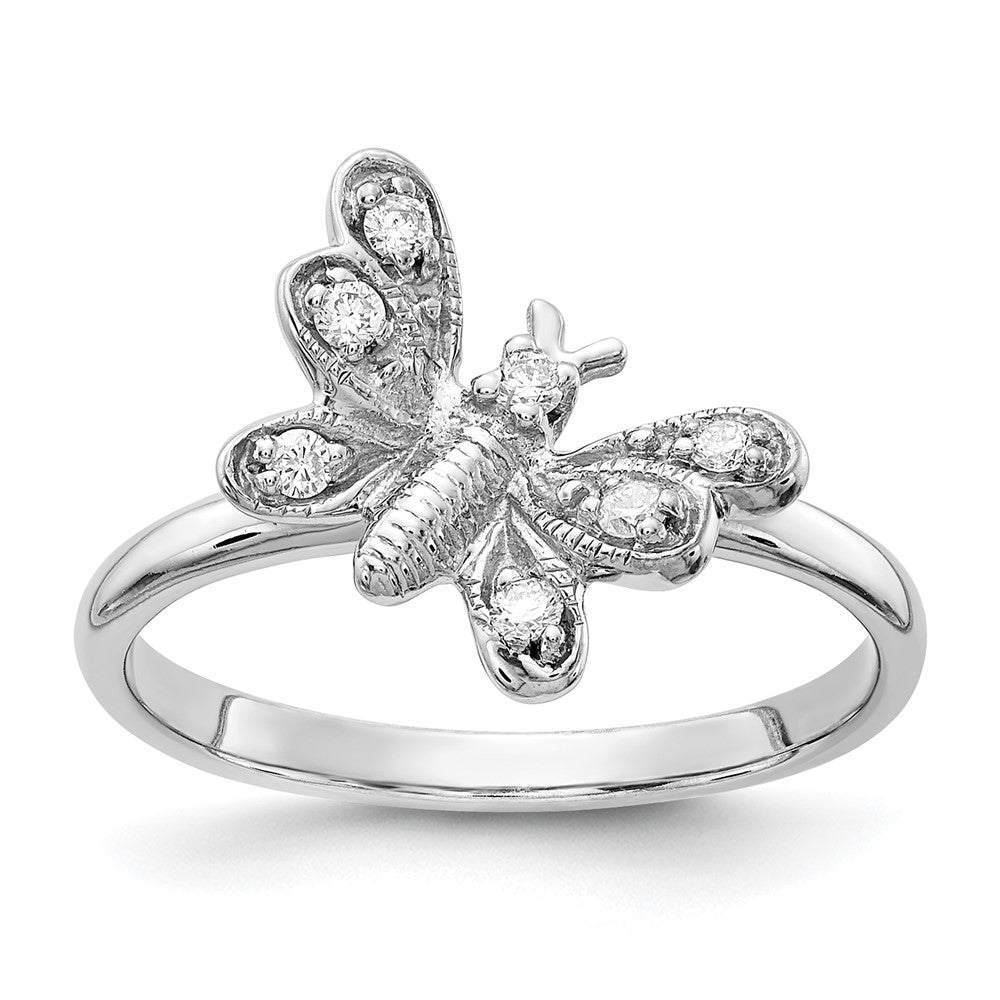 14k White Gold 1/10 carat AA Diamond Butterfly Ring, 0.105 ct, Size 6