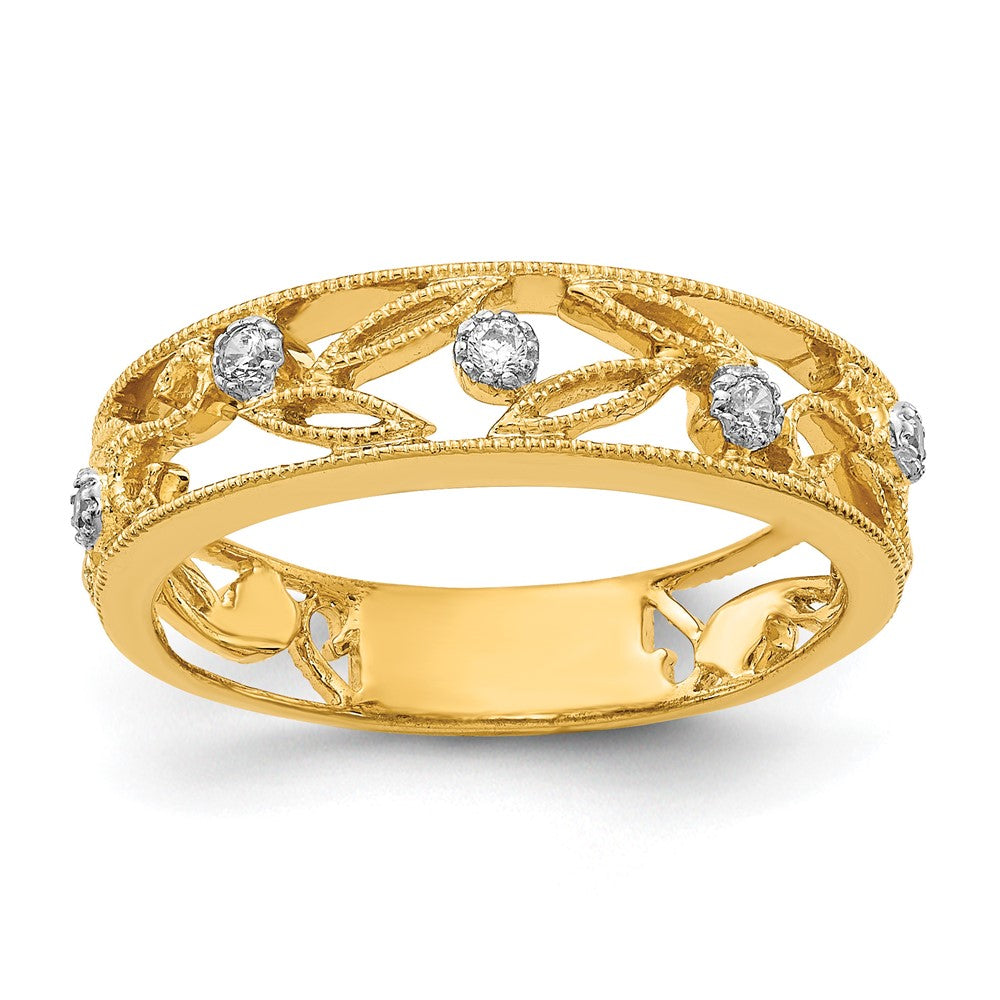 14k 6mm 1/20 carat Diamond Flower Vine Design Band, 0.06 ct, Size 7