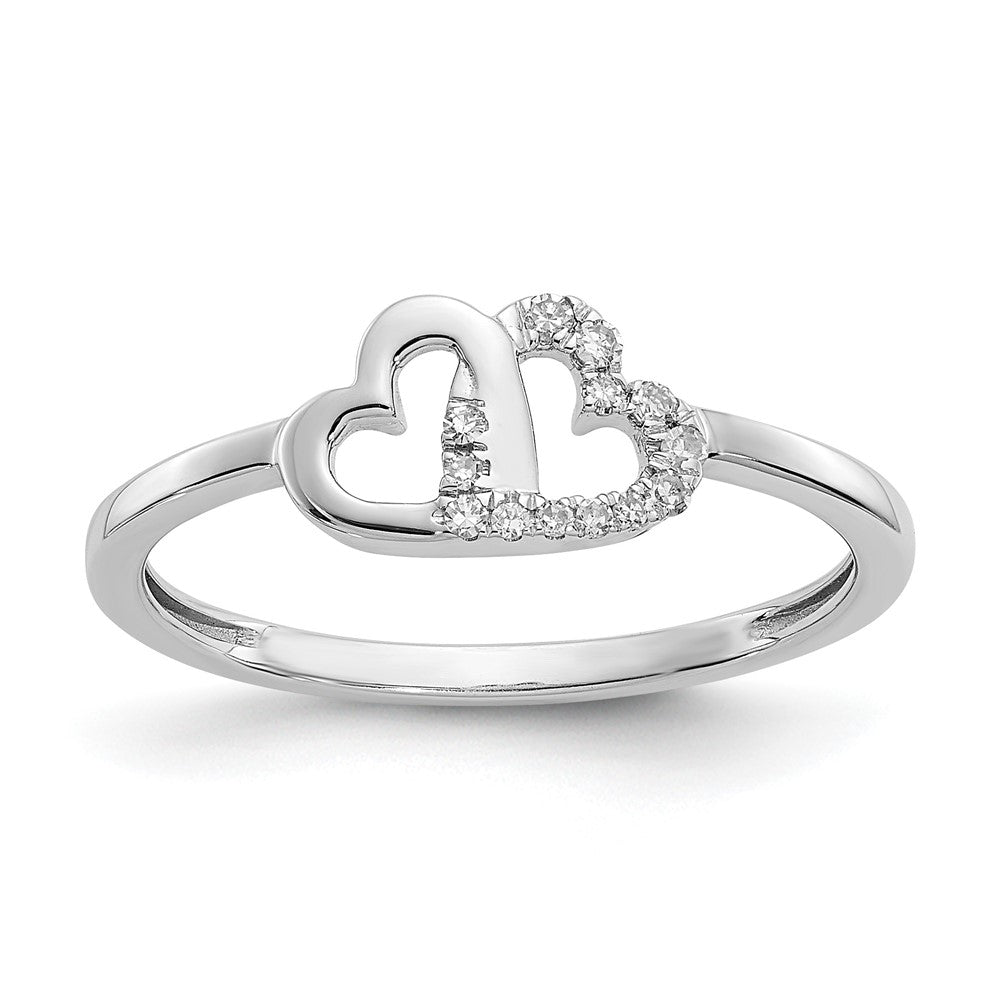 14k White Gold 1/20 carat Diamond Double Heart Ring, 0.06 ct, Size 7, 2 mm