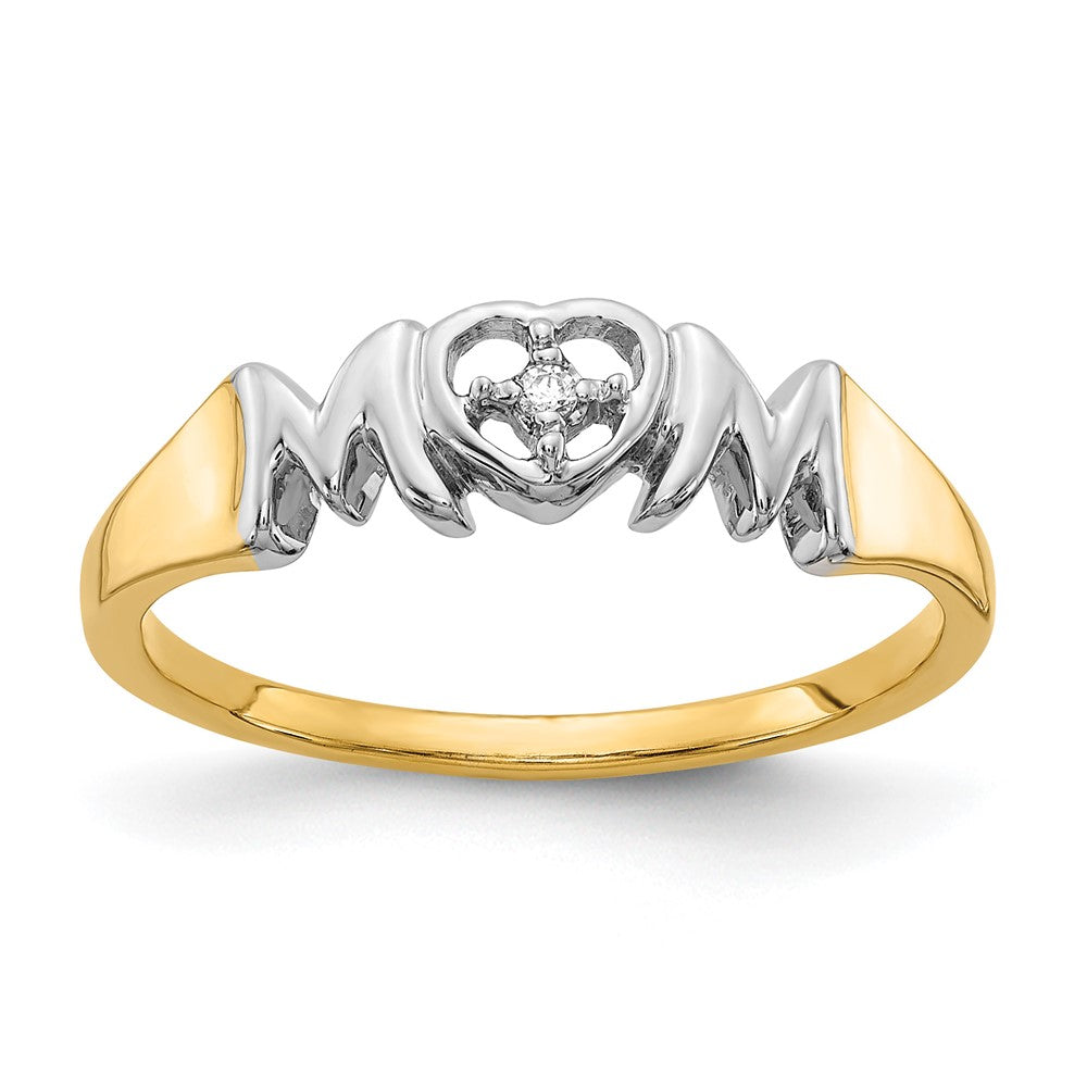 14k and White Rhodium Diamond MOM Ring, 0.01 ct, Size 7