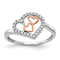 14k White Gold and Rose Gold 1/8 carat Diamond Heart Ring, 0.13 ct, Size 6