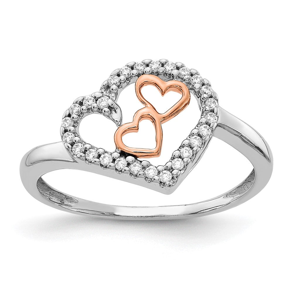 14k White Gold and Rose Gold 1/8 carat Diamond Heart Ring, 0.13 ct, Size 6