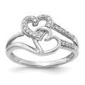 14k White Gold 1/10 carat Diamond Two Intertwined Hearts Ring, 0.104 ct, Size 7