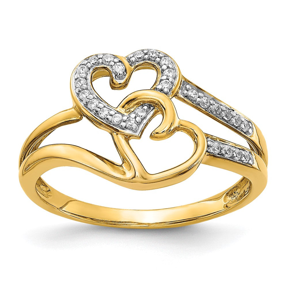 14k 1/10 carat Diamond Two Intertwined Hearts Ring, 0.104 ct, Size 6