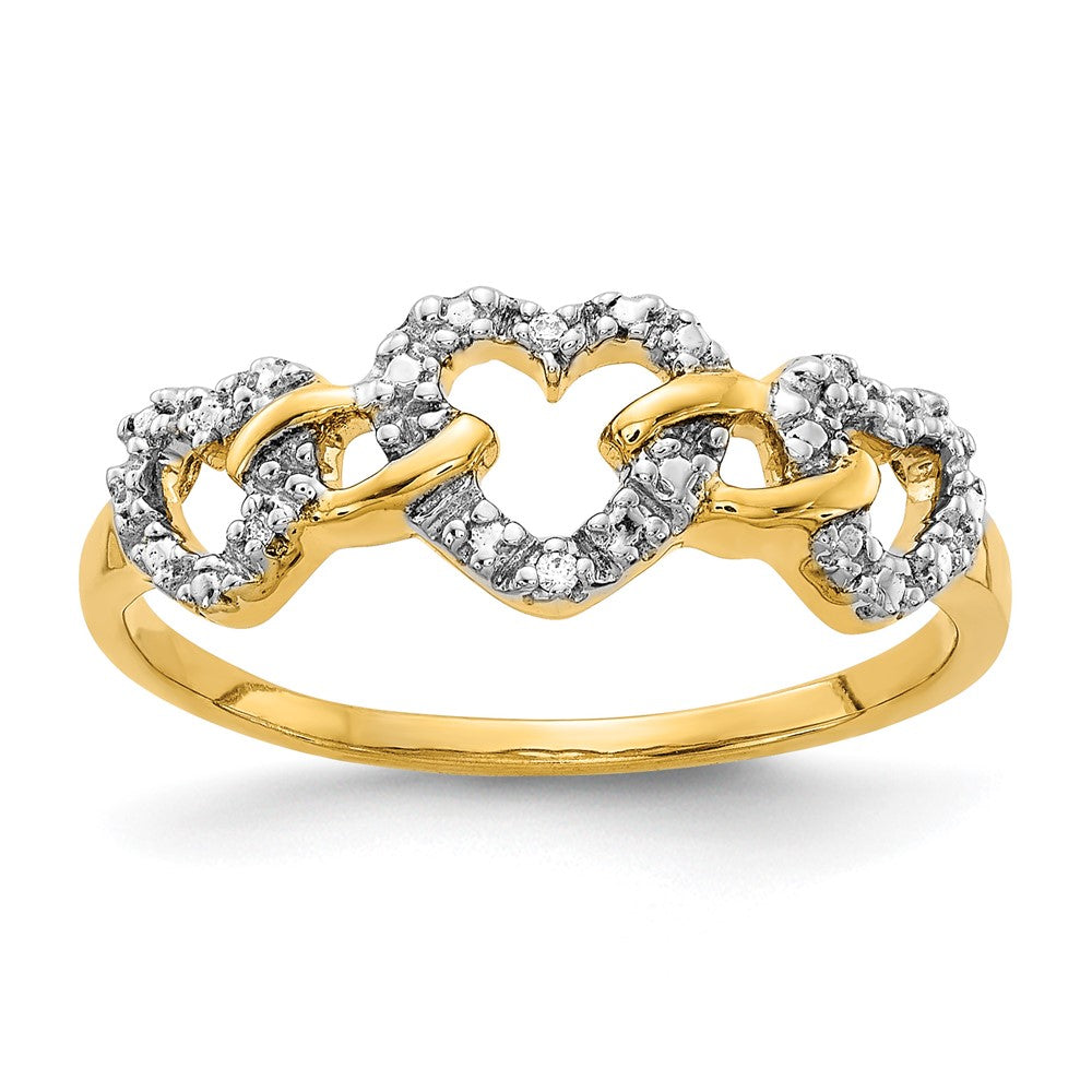 14k Diamond Triple Heart Ring, 0.014 ct, Size 7