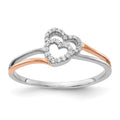 14k White and Rose Gold 1/10 carat Diamond Polished Double Heart Ring, 0.1 ct, Size 7