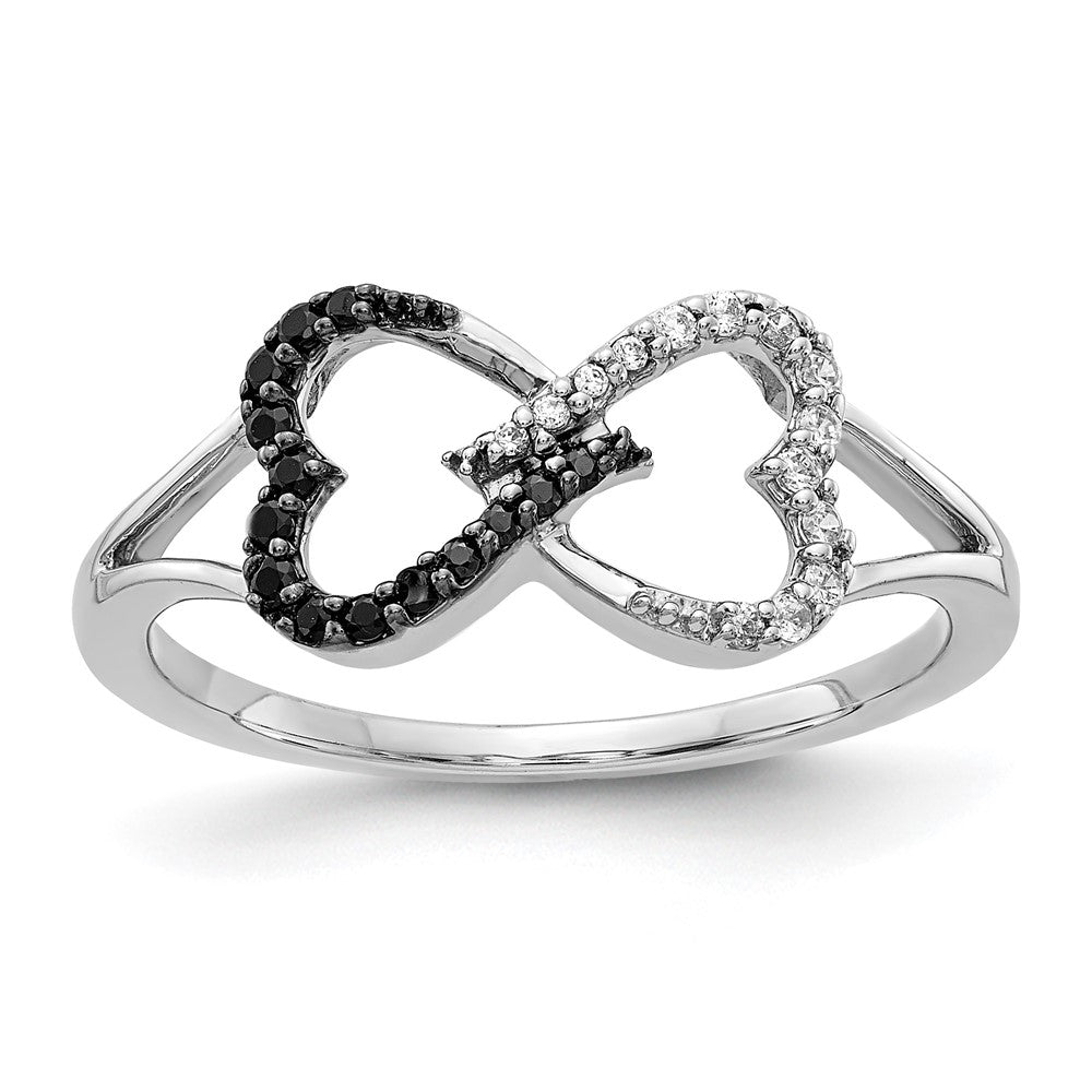 14k White Gold 1/6 carat Black and White Diamond Infinity Heart Ring, 0.151 ct, Size 7