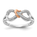14k Two-tone 1/10 carat Diamond Infinity with Heart Ring, 0.1 ct, Size 7