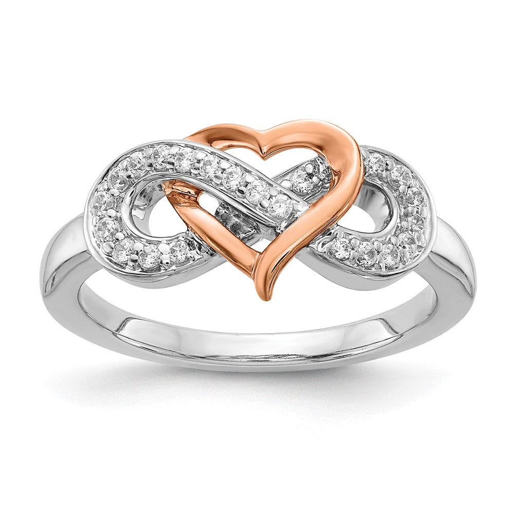 14k Two-tone 1/6 carat Diamond Heart Infinity Symbol Ring, 0.16 ct, Size 7, 2.25 mm