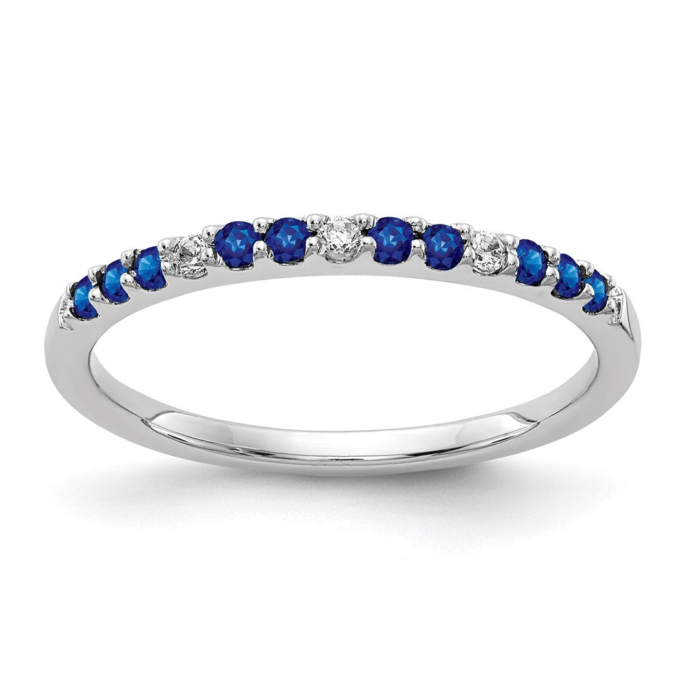 14k White Gold 1/20 carat Diamond and Blue Sapphire Band, 0.345 ct, Size 7