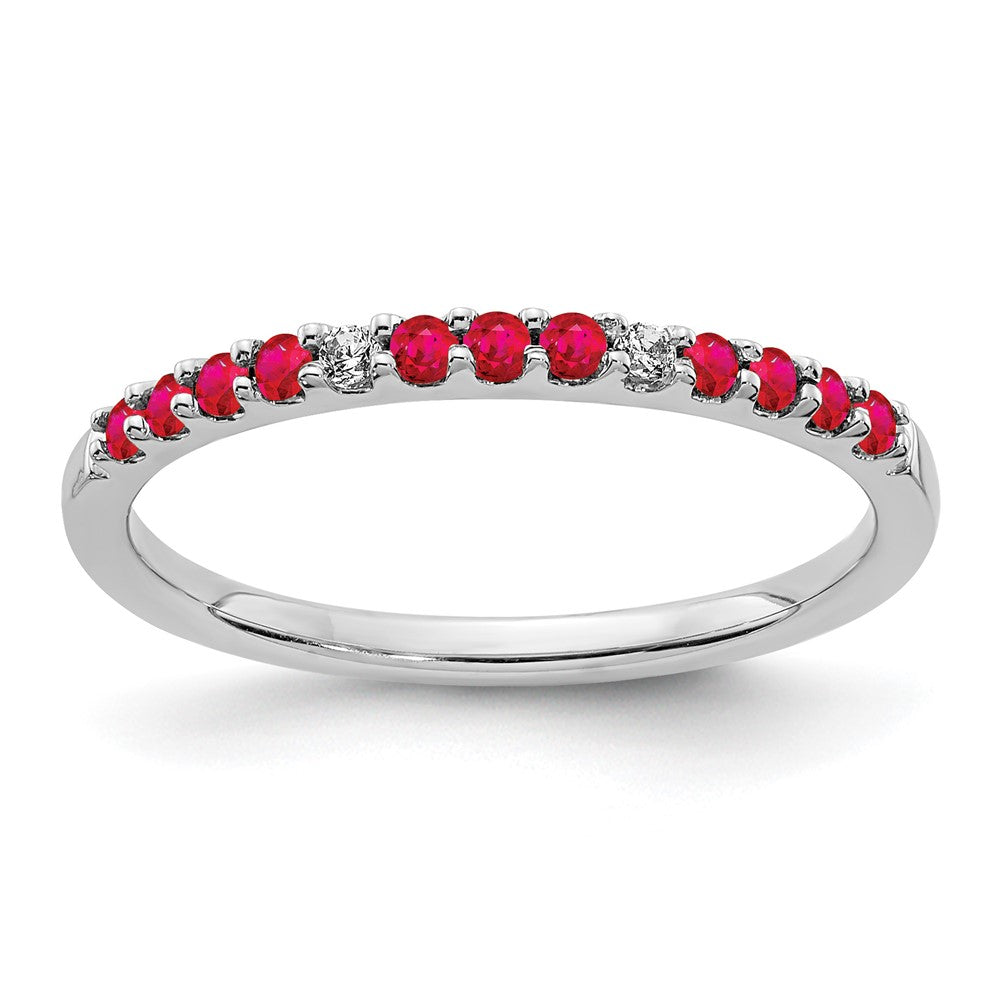 14k White Gold Diamond and Ruby Band, 0.217 ct, Size 7