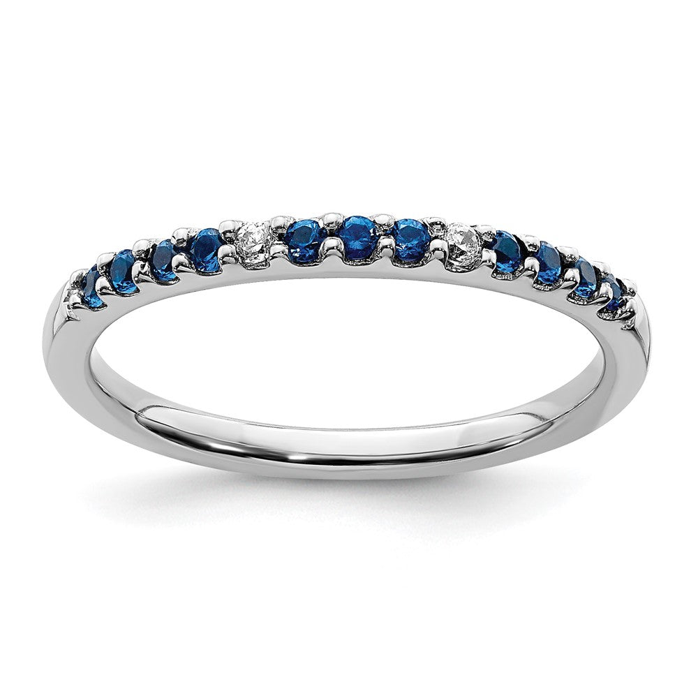 14k White Gold Diamond and Blue Sapphire Band, 0.47 ct, Size 7