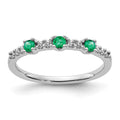 14k White Gold 1/10 carat Diamond and Emerald 3-Stone Ring, 0.243 ct, Size 7