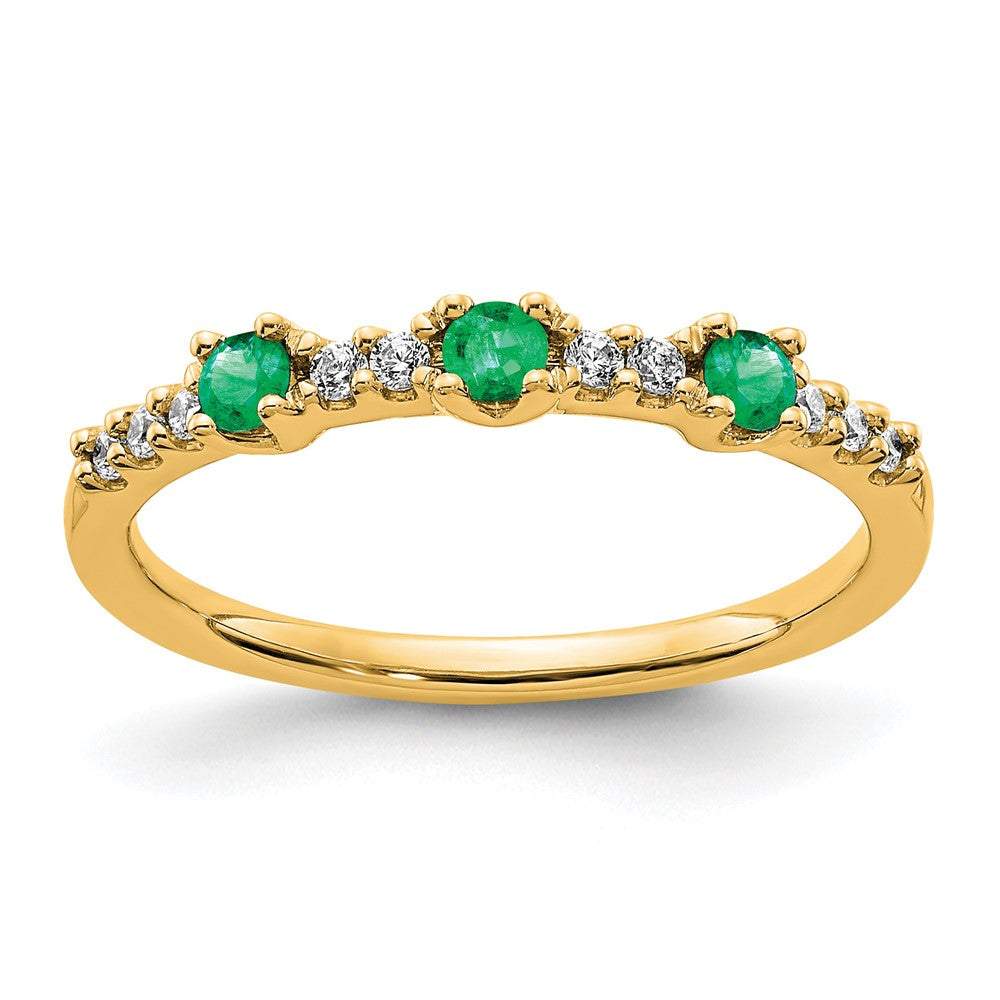 14K Yellow Diamond and Emerald 3-Stone Ring, 0.243 ct, Size 7