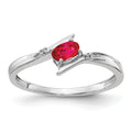 14k White Gold Polished 5x3mm Oval Ruby and Diamond Bypass Ring, 0.329 ct, Size 7