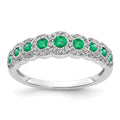 14k White Gold Polished 1/4 carat Diamond and Graduated Emerald Ring, 0.545 ct, Size 7