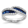 14k White Gold Baguette Blue Sapphire and 5/8 carat Diamond Bypass Ring, 1.669 ct, Size 7