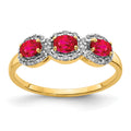 14k 4x3mm Oval Composite Ruby and 1/8 carat Diamond 3-Stone Ring, 0.864 ct, Size 7