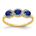 14k 4x3mm Oval Blue Sapphire and 1/8 carat Diamond 3-Stone Ring, 0.747 ct, Size 7