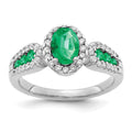 14k White Gold 7x5mm Oval Emerald and 1/3 carat Diamond Halo Ring, 1.286 ct, 2.65 mm