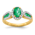 14k 7x5mm Oval Emerald and 1/3 carat Diamond Halo Ring, 1.286 ct, 2.65 mm