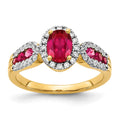 14k 7x5mm Oval Ruby and 1/3 carat Diamond Halo Ring, 1.534 ct, 2.65 mm