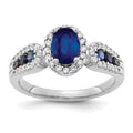14k White Gold 7x5mm Oval Blue Sapphire and 1/3 carat Diamond Halo Ring, 1.68 ct, 2.65 mm