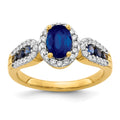 14k 7x5mm Oval Blue Sapphire and 1/3 carat Diamond Halo Ring, 1.68 ct, 2.65 mm