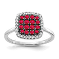 14k White Gold and Black Rhodium 1/6 carat Diamond and Ruby Square Cluster Ring, 0.605 ct, Size 7