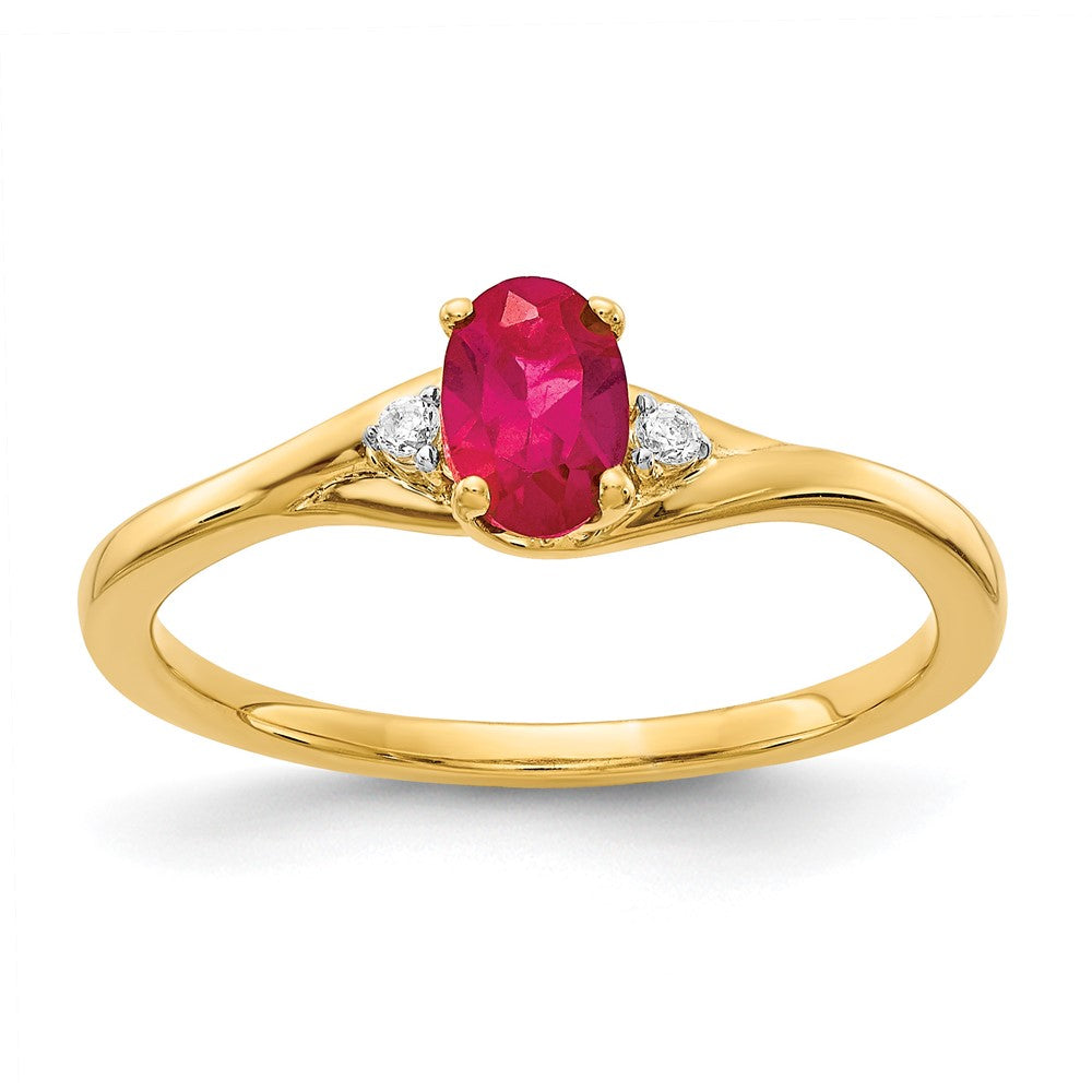 14k Diamond and 6x4mm Oval Ruby Ring, 0.57 ct, Size 7