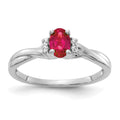 14k White Gold 1/20 carat Diamond and 6x4mm Oval Ruby Ring, 0.632 ct, Size 7, 2 mm