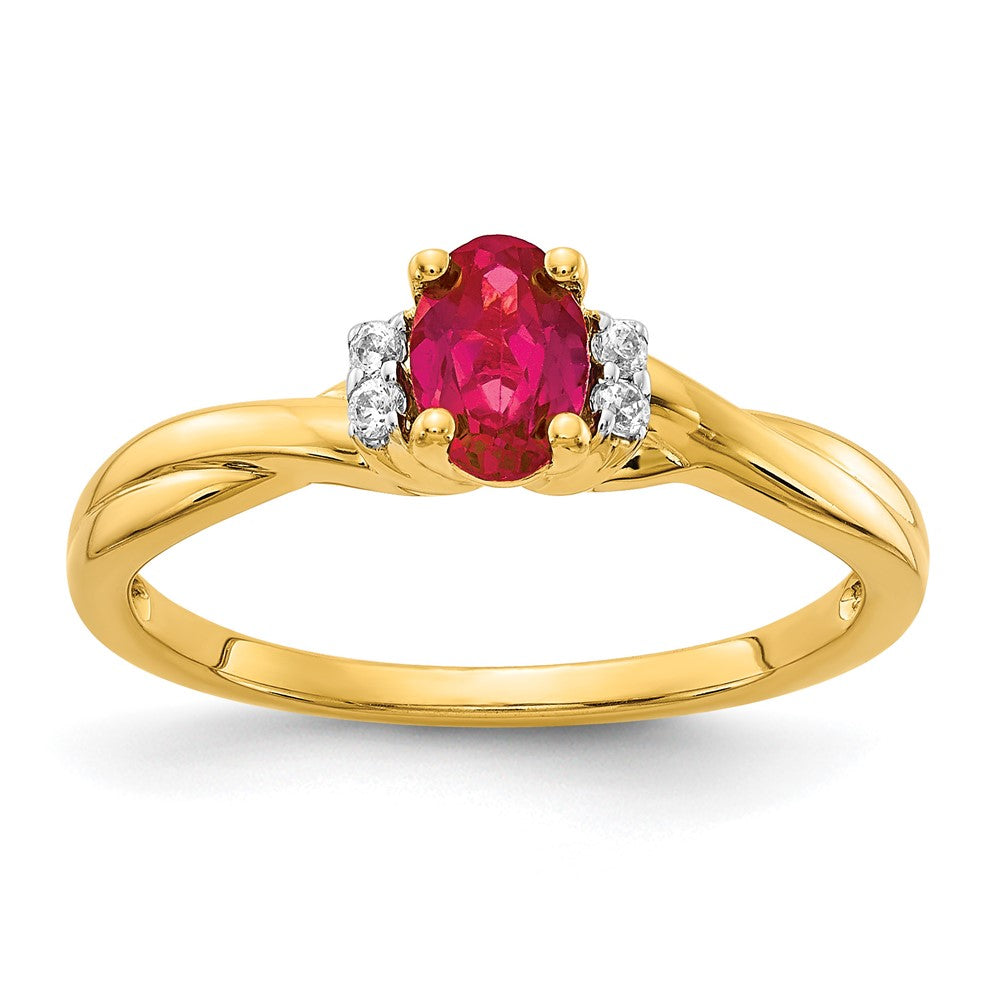 14k 1/20 carat Diamond and 6x4mm Oval Ruby Ring, 0.632 ct, Size 7, 2 mm