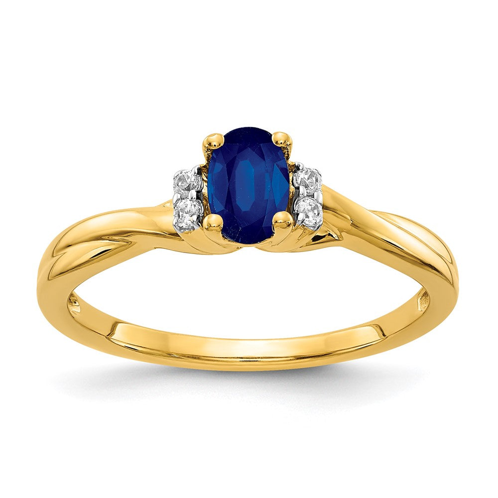 14k 1/20 carat Diamond and 6x4mm Oval Blue Sapphire Ring, 0.698 ct, Size 7, 2 mm