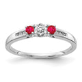 14k White Gold Ruby and 1/3 carat Diamond 3-Stone Ring, 0.346 ct, Size 6.75