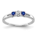 14k White Gold Blue Sapphire and 1/3 carat Diamond 3-Stone Ring, 0.526 ct, Size 6.75