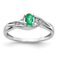 14k White Gold 5x4mm Oval Emerald and 1/15 carat Diamond Ring, 0.5 ct, Size 7