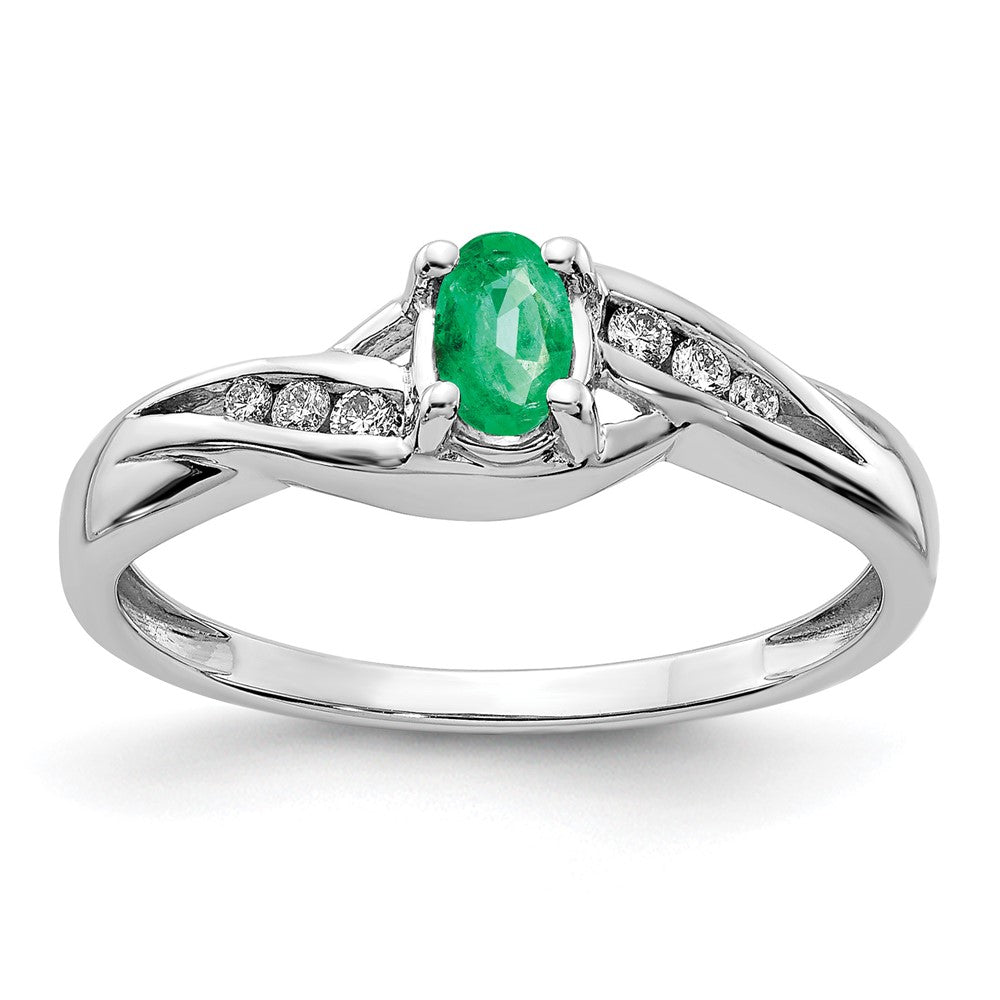14k White Gold 5x4mm Oval Emerald and 1/15 carat Diamond Ring, 0.5 ct, Size 7