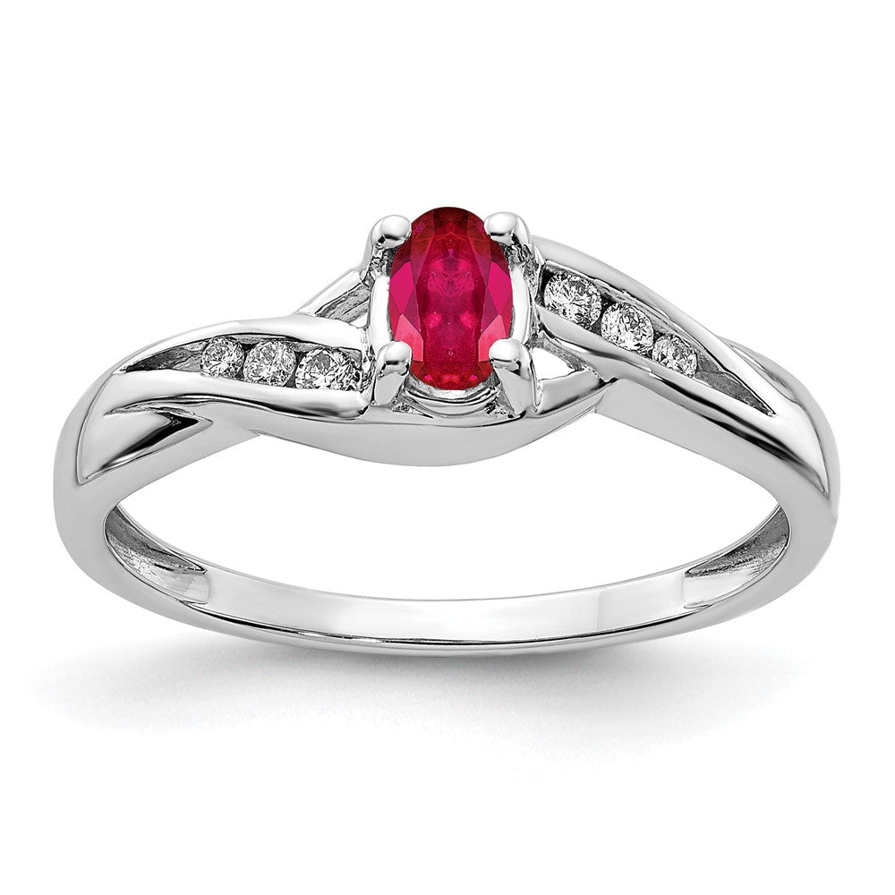 14k White Gold 5x4mm Oval Composite Ruby and 1/15 carat Diamond Ring, 0.68 ct, Size 7