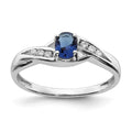14k White Gold 5x4mm Oval Blue Sapphire and 1/15 carat Diamond Ring, 0.598 ct, Size 7