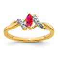 14k 1/20 carat Diamond and 6x3mm Marquise Ruby Ring, 0.34 ct, Size 7