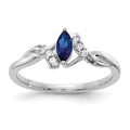 14k White Gold 1/20 carat Diamond and 6x3mm Marquise Blue Sapphire Ring, 0.4 ct, Size 10