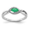 14k White Gold 1/20 carat Diamond and 6x3mm Marquise Emerald East-West Ring, 0.229 ct, Size 7