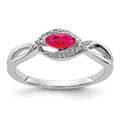 14k White Gold 1/20 carat Diamond and 6x3mm Marquise Ruby East-West Ring, 0.384 ct, Size 7