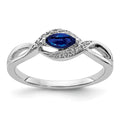 14k White Gold 1/20 carat Diamond and 6x3mm Blue Marquise Sapphire East-West Ring, 0.299 ct, Size 7