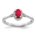 14k White Gold 6x4mm Oval Ruby and 1/10 carat Diamond Halo Ring, 0.64 ct, Size 7