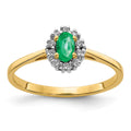 14k White Gold 1/10 carat Diamond and 5x3mm Oval Emerald Halo Ring, 0.305 ct, Size 7
