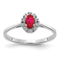 14k White Gold 1/10 carat Diamond and 5x3mm Oval Ruby Halo Ring, 0.41 ct, Size 7